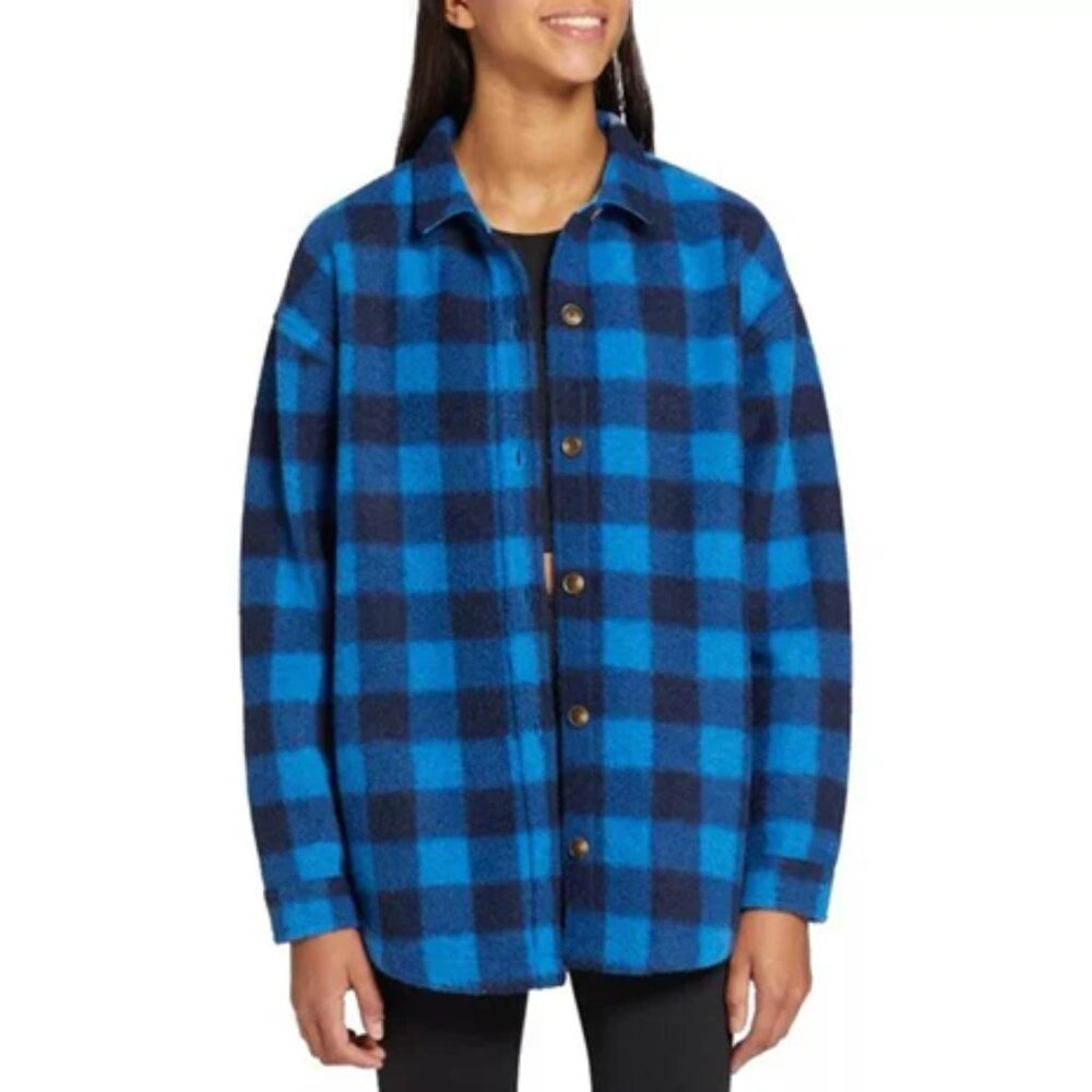 NEW DSG Buffalo Plaid Heavy Fleece Button Up Long Sleeve Shacket Jacket Shirt 14